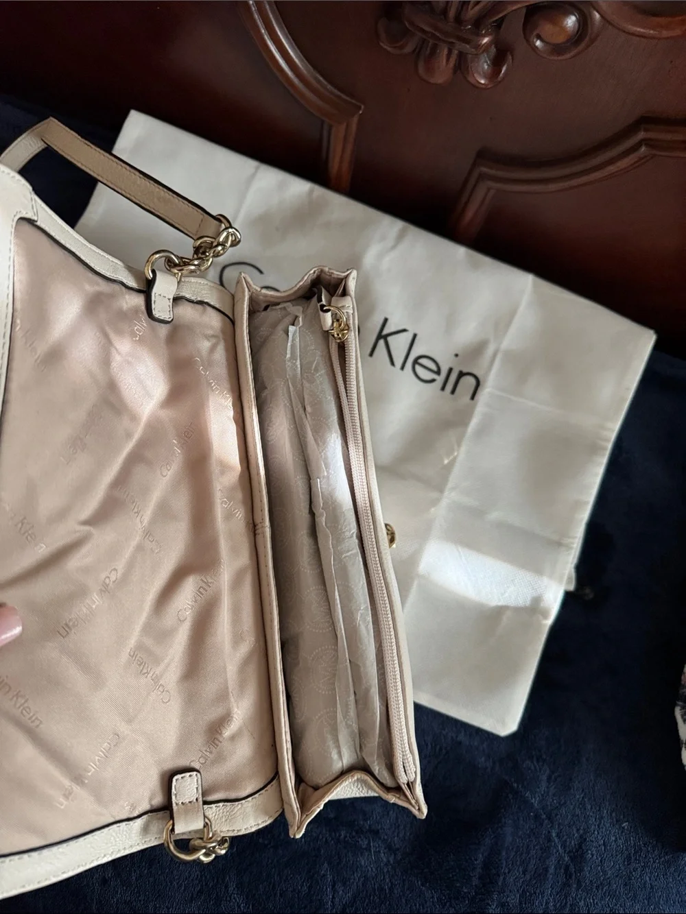 Calvin Klein Cream and Tan Quilted Flap Crossbody